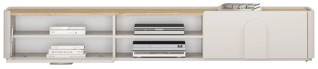 Szafka RTV Amilio 220 cm z szufladą - kaszmir / dąb olejowany / uchwyty kaszmir