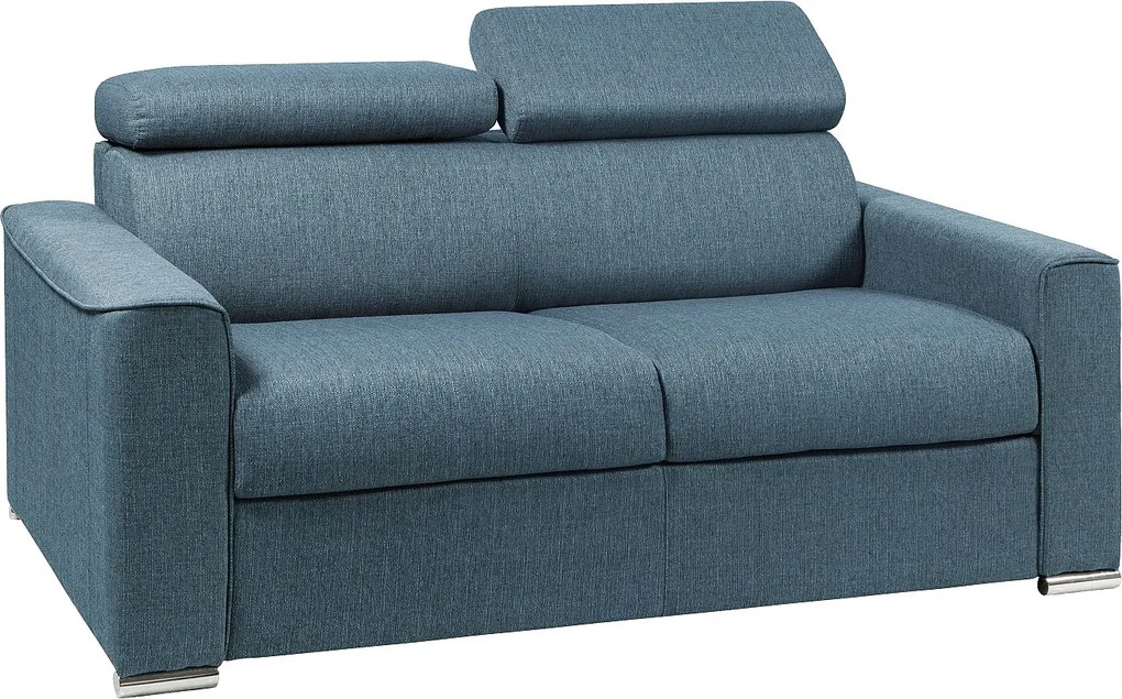 Kanapa 2-osobowa rozkładana typu express z niebieskiej tkaniny z siedziskiem z pianki z pamięcią kształtu - Powierzchnia spania 120 cm - Materac 22 cm z pianki z siedziskiem z pianki i z pamięcią kształtuVIZIR
