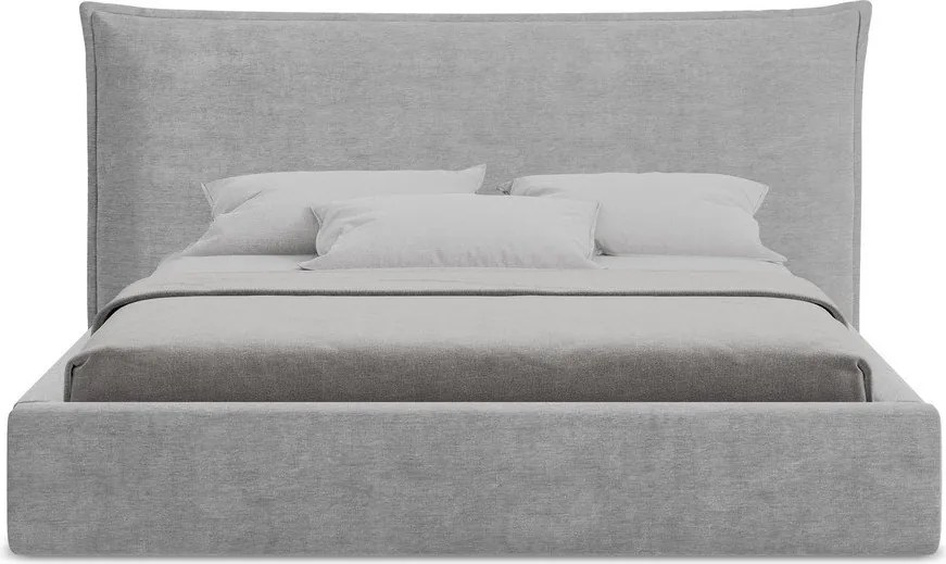 Jasnoszare tapicerowane łóżko dwuosobowe ze schowkiem i stelażem 180x200 cm Esala – Makamii