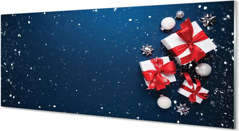 Szklany Panel Śnieżna Kompozycja z Prezentami