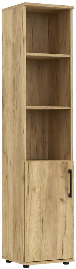 Wąski regał biurowy z drzwiczkami dąb craft - Romo