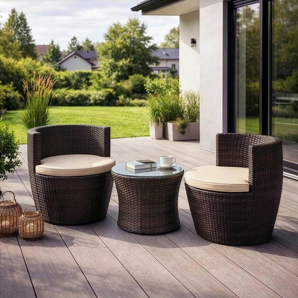 Zestaw Mebli Ogrodowych FRIO Brązowy/Beżowy 2x Fotel Stolik Tarasowy Nowoczesny