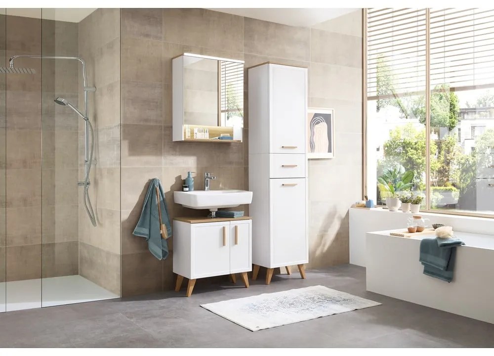 Biała wisząca szafka pod umywalkę 65x60 cm Quickset 383 – Pelipal