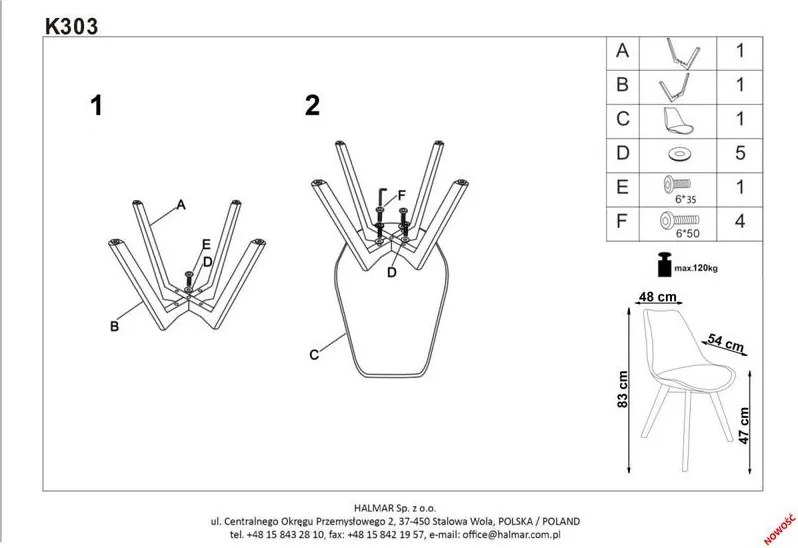 Tapicerowane krzesło na drewnianych nogach K303 Halmar