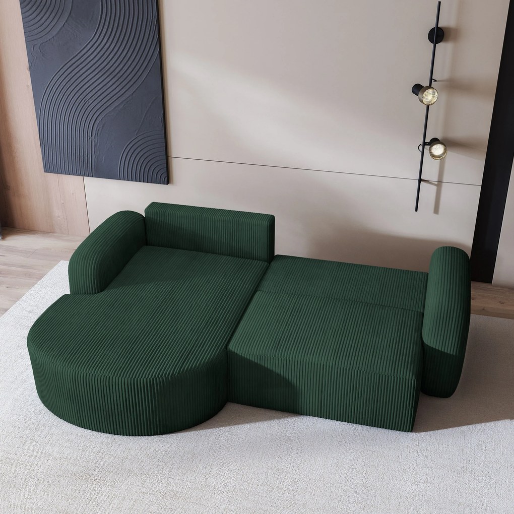 Masseno Narożnik AMILIA z funkcją spania i pojemnikiem na pościel Narozniki L, Rozkładana sofa - Zielony, POSO 14
