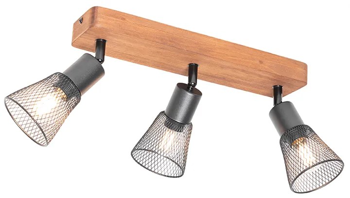Industrialny reflektor czarny z drewnem 3-światła - Kristina