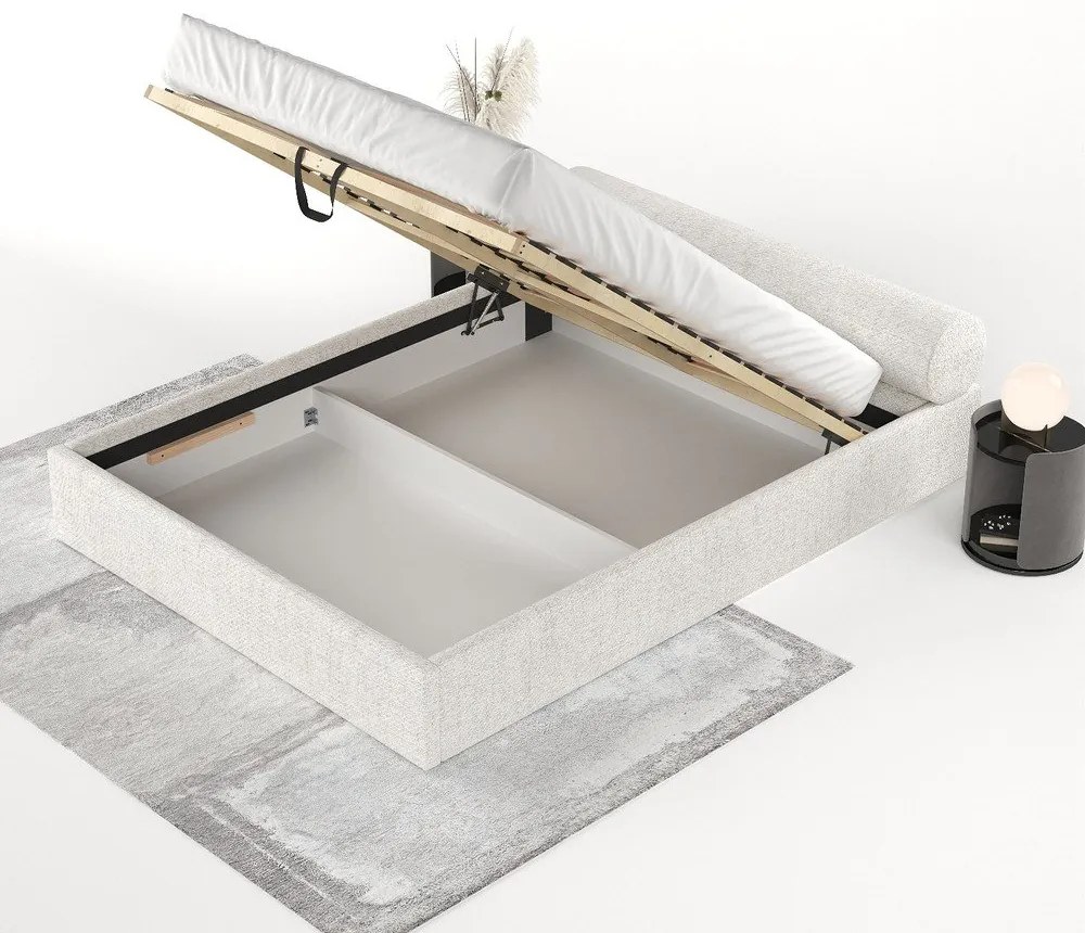 Kremowe tapicerowane łóżko dwuosobowe ze schowkiem ze stelażem 140x200 cm Solvo – Maison de Rêve