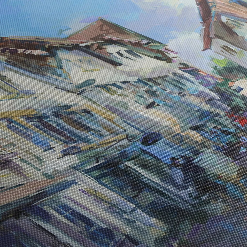 Obraz - Aleja starego miasta, malarstwo akrylowe (z zegarem) (90x30 cm)