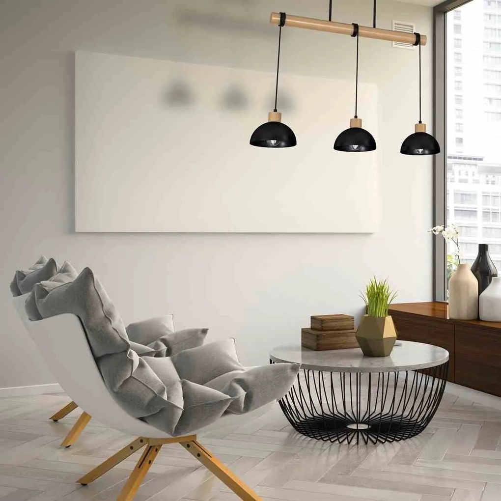 Lampa wisząca, potrójna, czarna, drewno ERIK Black/Wood 3xE27
