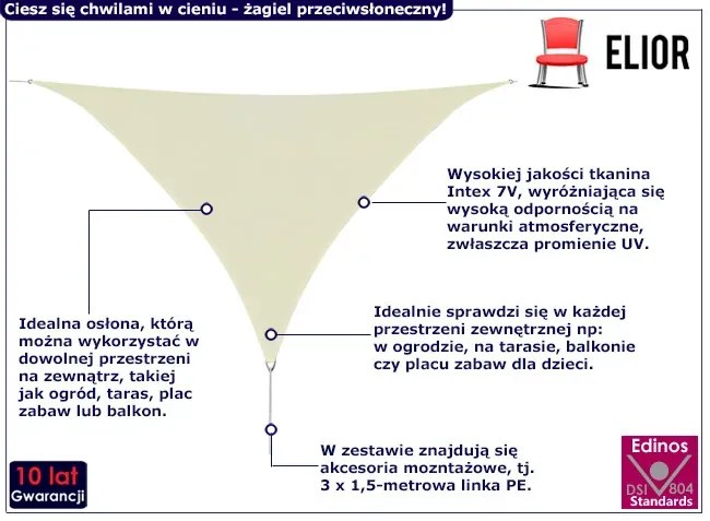 Kremowy trójkątny żagiel zacieniający - Satus