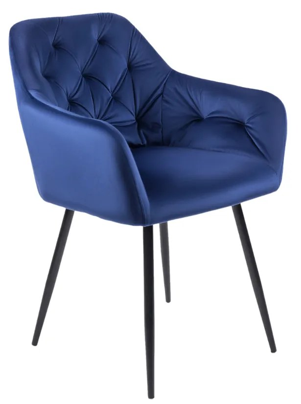 Krzesło Tapicerowane do Salonu VIKI Granatowe Welurowe Nowoczesne Loft