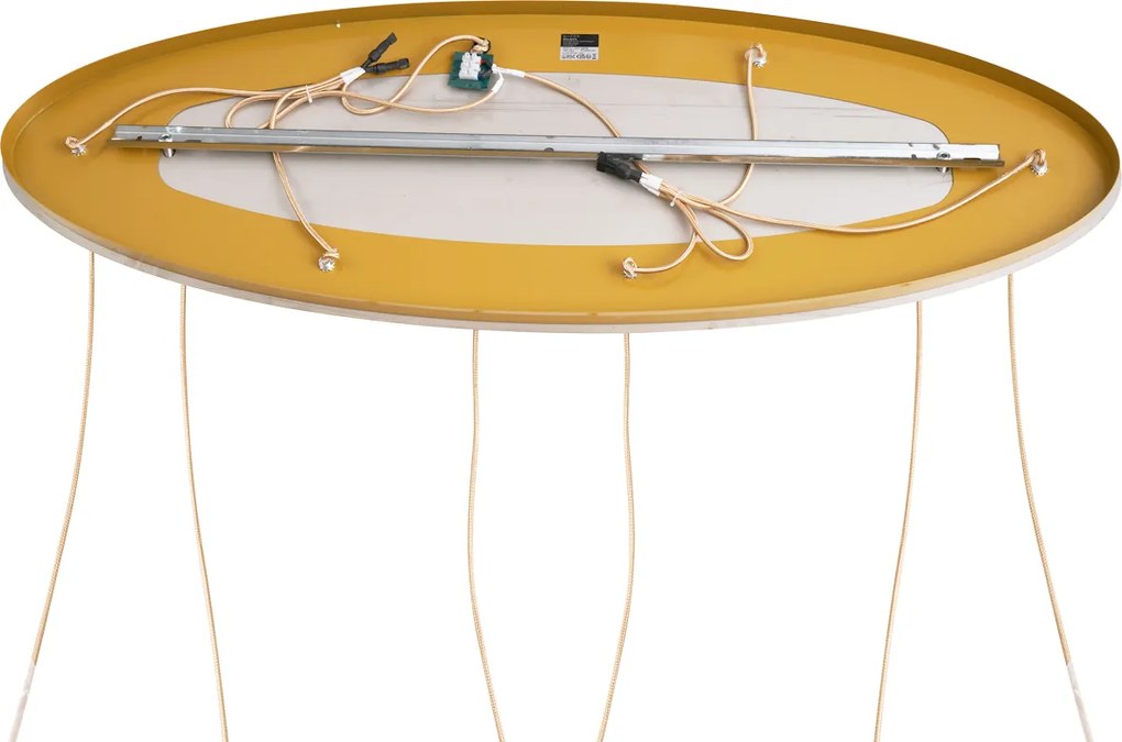 Lampa wisząca w stylu Art Deco mosiężna z owalną płytą sufitową i bursztynowym szkłem 6-punktowa - Douglass