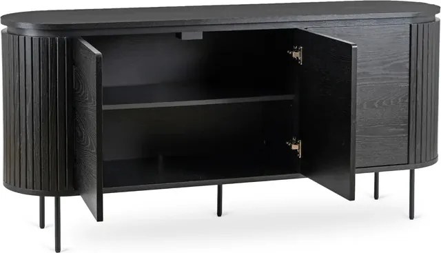 Komoda do Salonu BECK 160 cm Czarna Trzydrzwiowa Ryflowana Nowoczesna