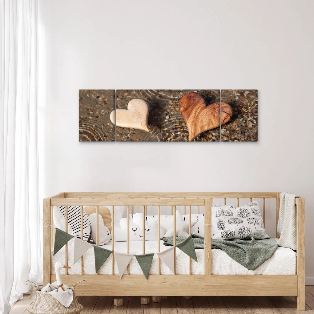 Obraz - Drewniane serca (170x50 cm)