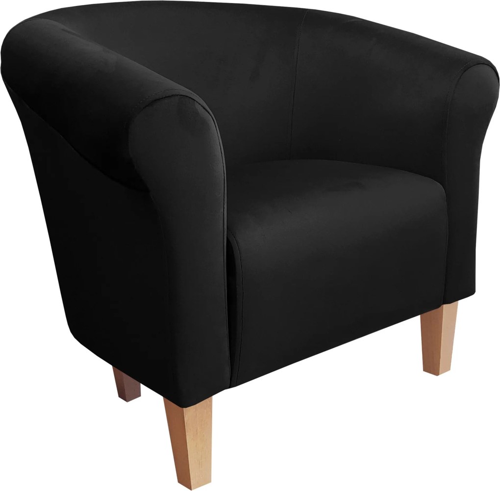 Fotel Milo tkanina Welur wygodny fotel tapicerowany do salonu i sypialni : Kolor nogi - Drewno, Kolor tkaniny - VELVET - MG19, Wysokość nogi - 15 cm