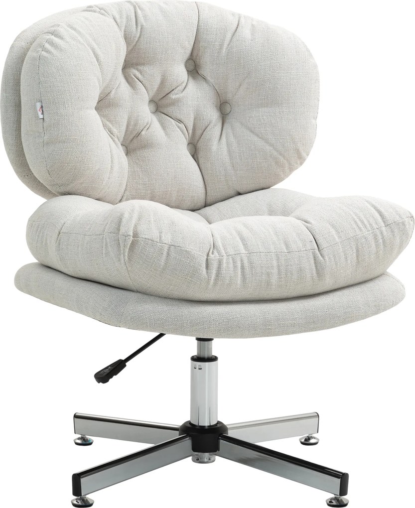 HOMCOM Krzesło biurowe bez podłokietników, wygodne biurowe krzesło z pikowanym siedziskiem i regulowaną wysokością, Kremowy