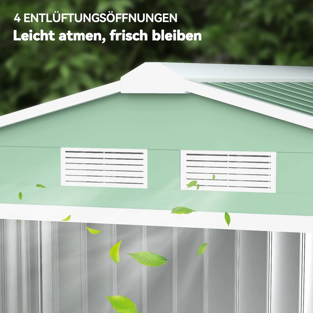 Outsunny szopa ogrodowa z 2 drzwiami przesuwnymi oknami wentylacyjnymi rama podłogowa z ocynkowanej stali jasnozielony 213x130x185 cm | Aosom PL