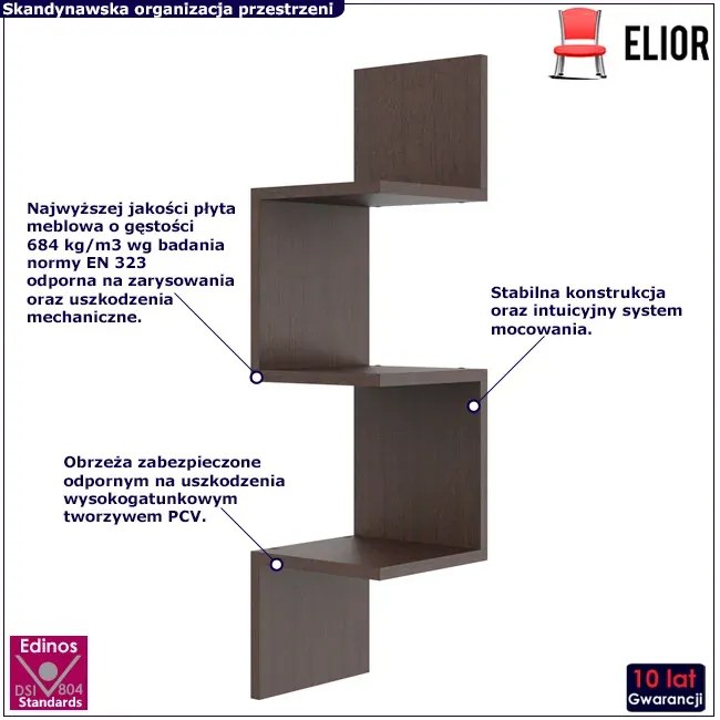 Narożna Półka Ścienna Na Książki W Kolorze Wenge F0-W03