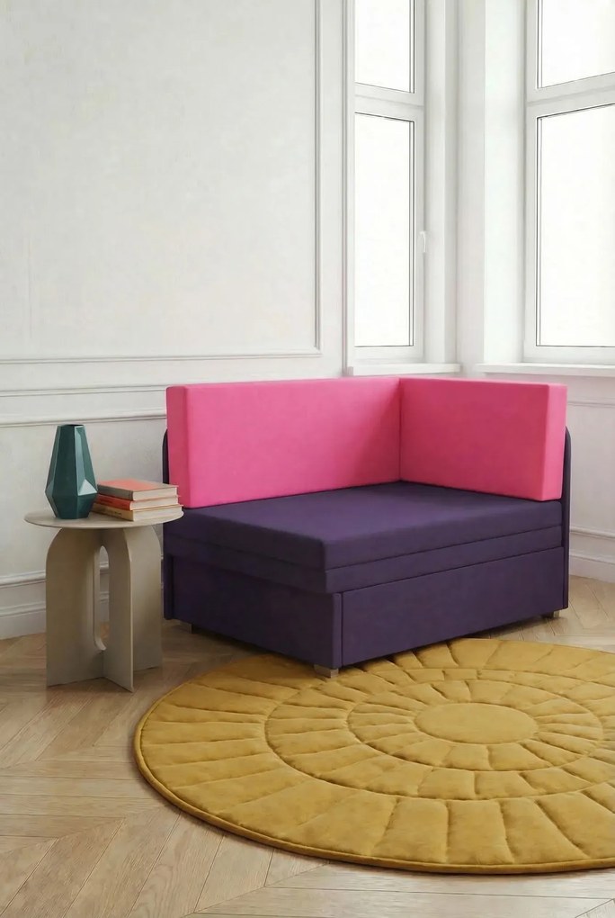 Fioletowo-różowe rozkładane łóżko narożne tapczan z pojemnikiem M7-P98