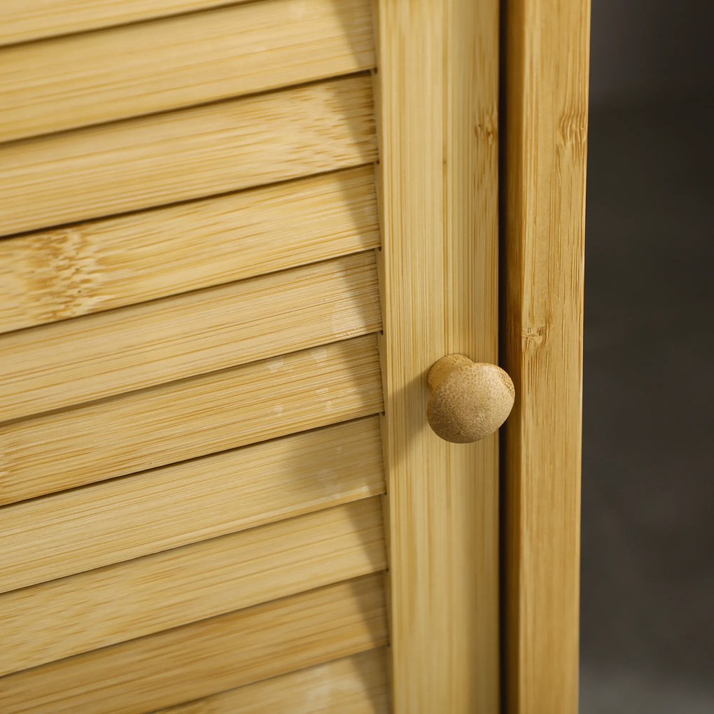 kleankin Szafka łazienkowa półka na ręcznik, bambus, 1 półka, 1 szafka, 33 cm x 36,5 cm x 67 cm, naturalne drewno