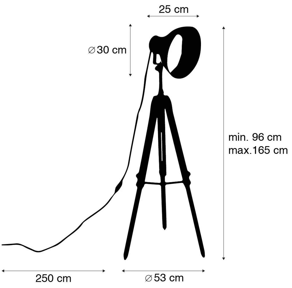 Industrialna lampa podłogowa trójnóg czarna z drewnem - MangoPrzemysłowy Oswietlenie wewnetrzne