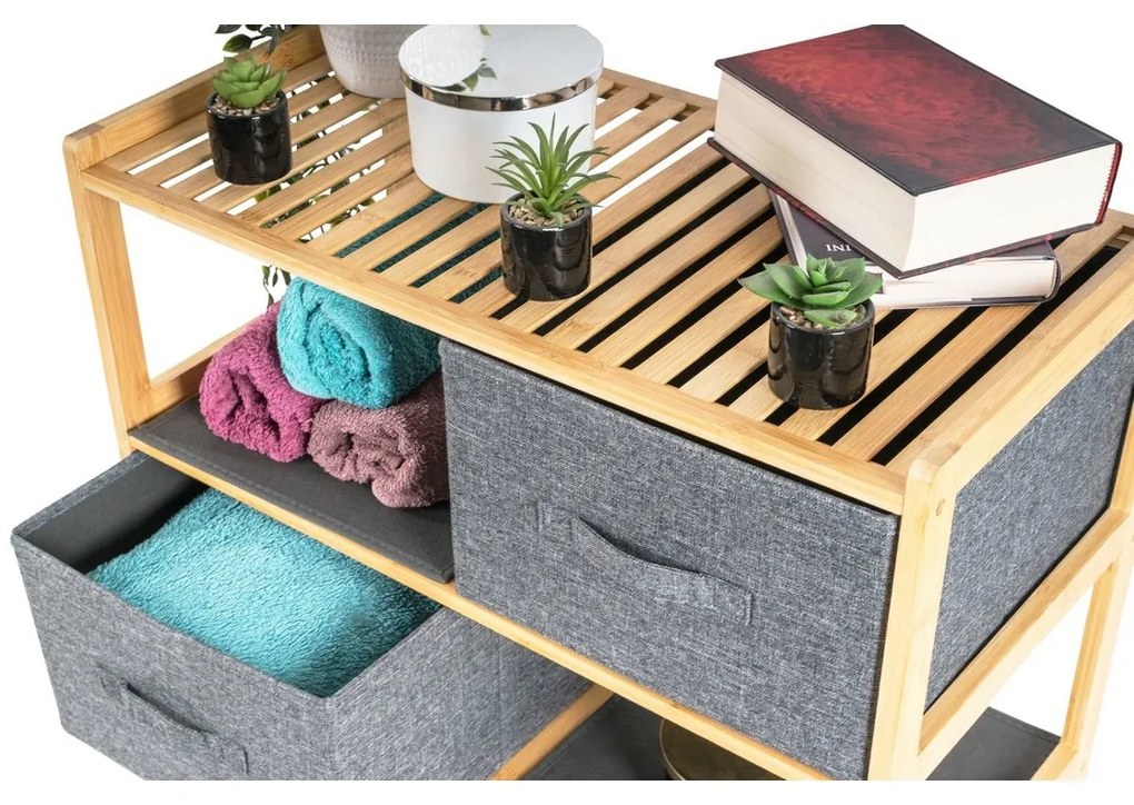 G21 Bambusowy regał z koszykami, 3 półki, szary, 3 piętra