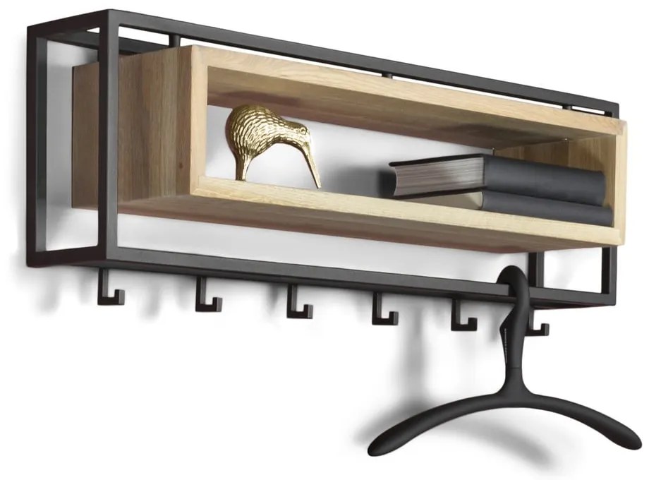 Czarno-naturalny metalowy wieszak ścienny z półką School – Spinder Design