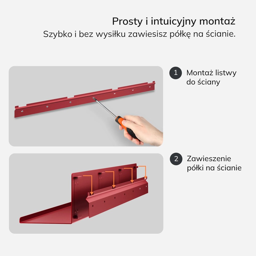 Półka wisząca metalowa czerwona, 1200 mm: JOANNE Modern