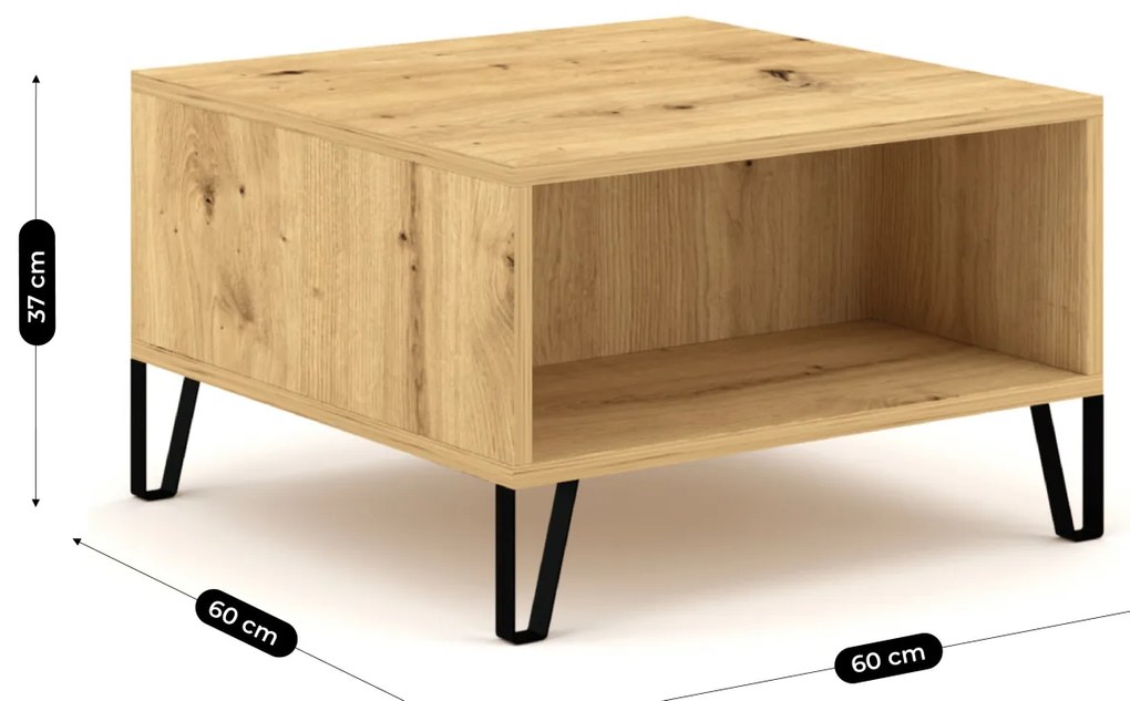 Ława Kwadratowa z Półką BACARDI 60 cm Dąb artisan Do Salonu Nowoczesna