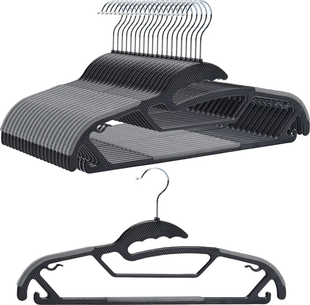 Zestaw wieszaków z antypoślizgową nakładką SOFTY 20 szt. czarno-szare