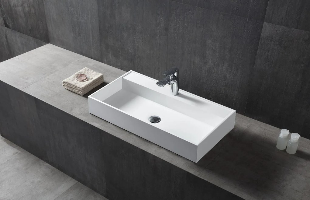 Umywalka ścienna TWG12Odlew mineralny - Biały mat - 90 x 45 x 11 cm