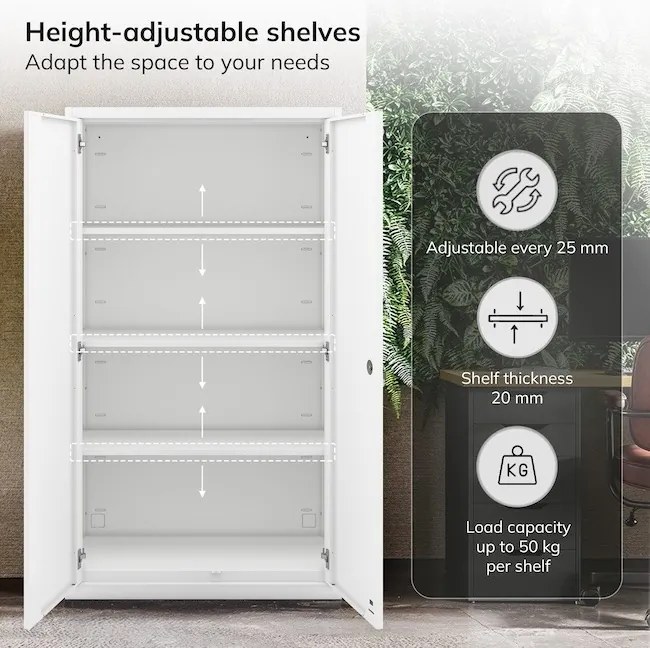 Szafa modułowa metalowa wielofunkcyjna z szufladą biała MEGAN 1850 x 900 x 400 mm