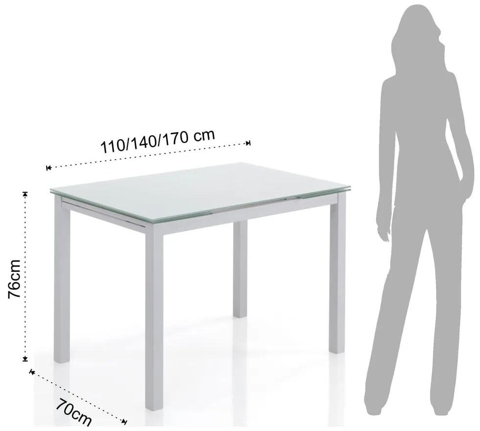 Rozkładany stół ze szklanym blatem 70x110 cm Fast – Tomasucci