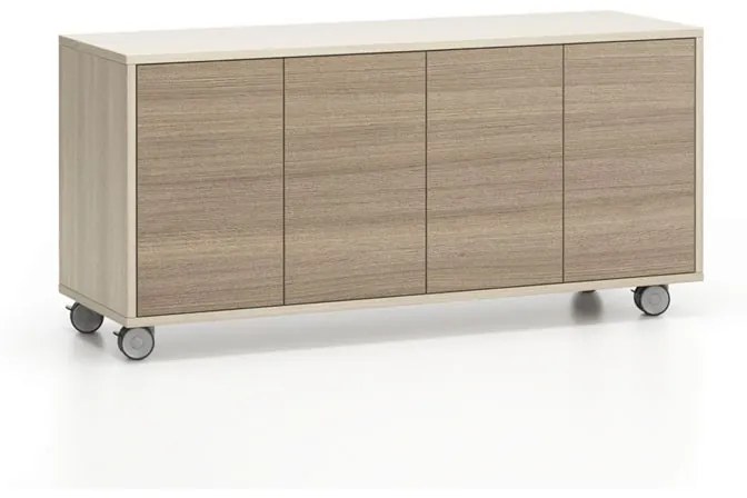 Komoda mobilna LAYERS, długa, 1200 x 400 x 575 mm, dąb naturalny / dąb bejcowany