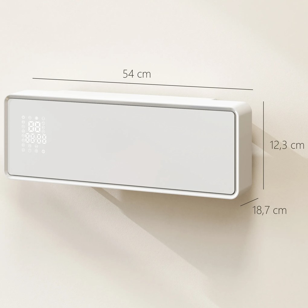 HOMCOM Montaż na ścianie 2000W ceramiczny grzejnik elektryczny, wentylator, termostat, timer, pilot, panel szklany, Biały