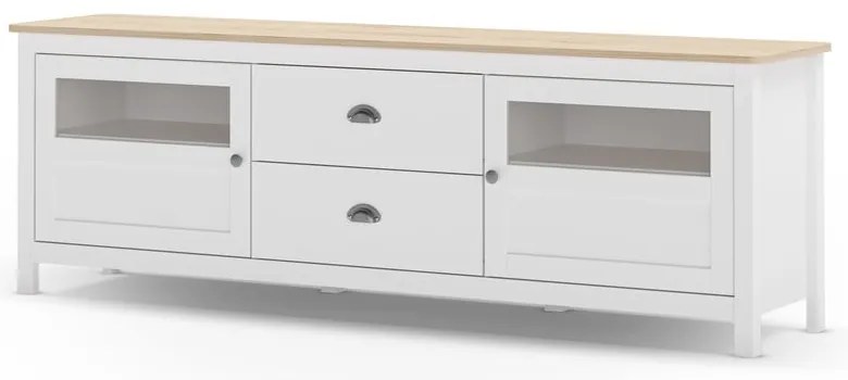 Biała szafka pod TV z litego drewna sosnowego 180x59 cm Misti – Marckeric