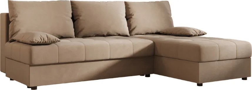 Rozkładana dwustronna sofa narożna VENORIA SLIM 200x143 cm, beżowa + 2 poduszki GRATIS