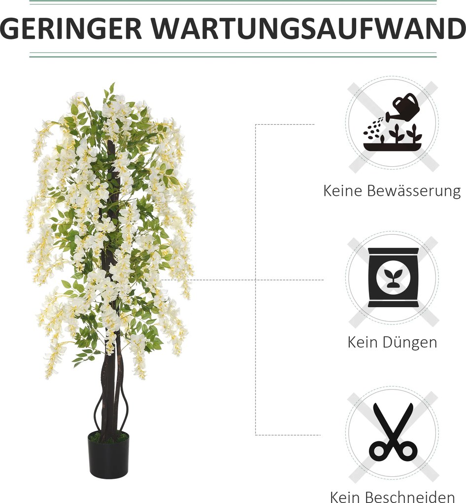 Sztuczna Glicynia Biała i Zielona Drzewko Dekoracyjne do Wnętrz 120cm | Aosom PL