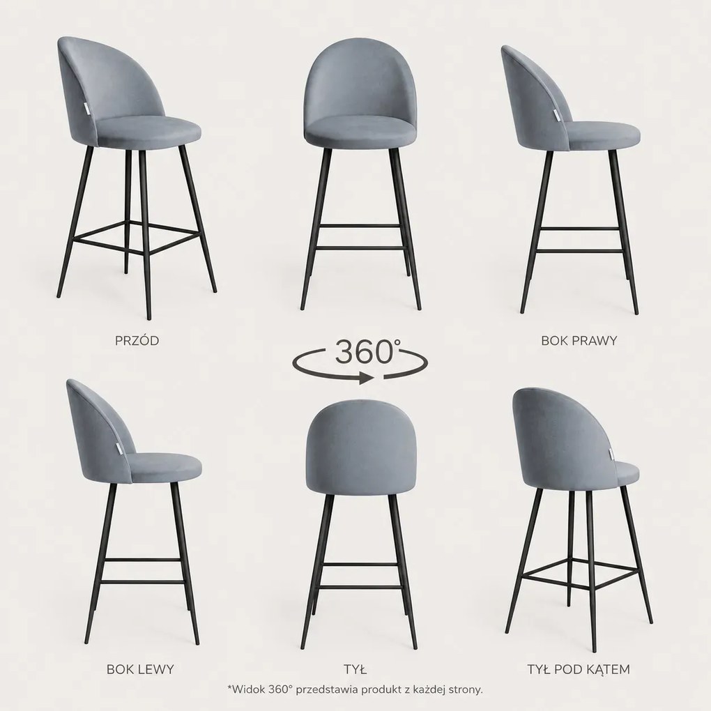 Hoker Colin krzesło barowe tkanina Welur podstawa metalowa : Kolor nogi - Czarna stożek, Kolor tkaniny - VELVET - BL06, Typ siedziska - Siedzisko obrotowe 360°