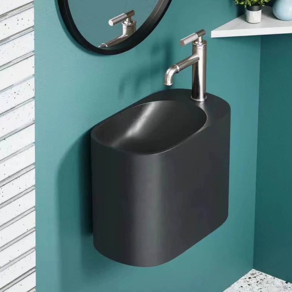 Umywalka z kamienia syntetycznego nablatowa / wisząca owalna czarna 45 x 22 cm OVELA Black