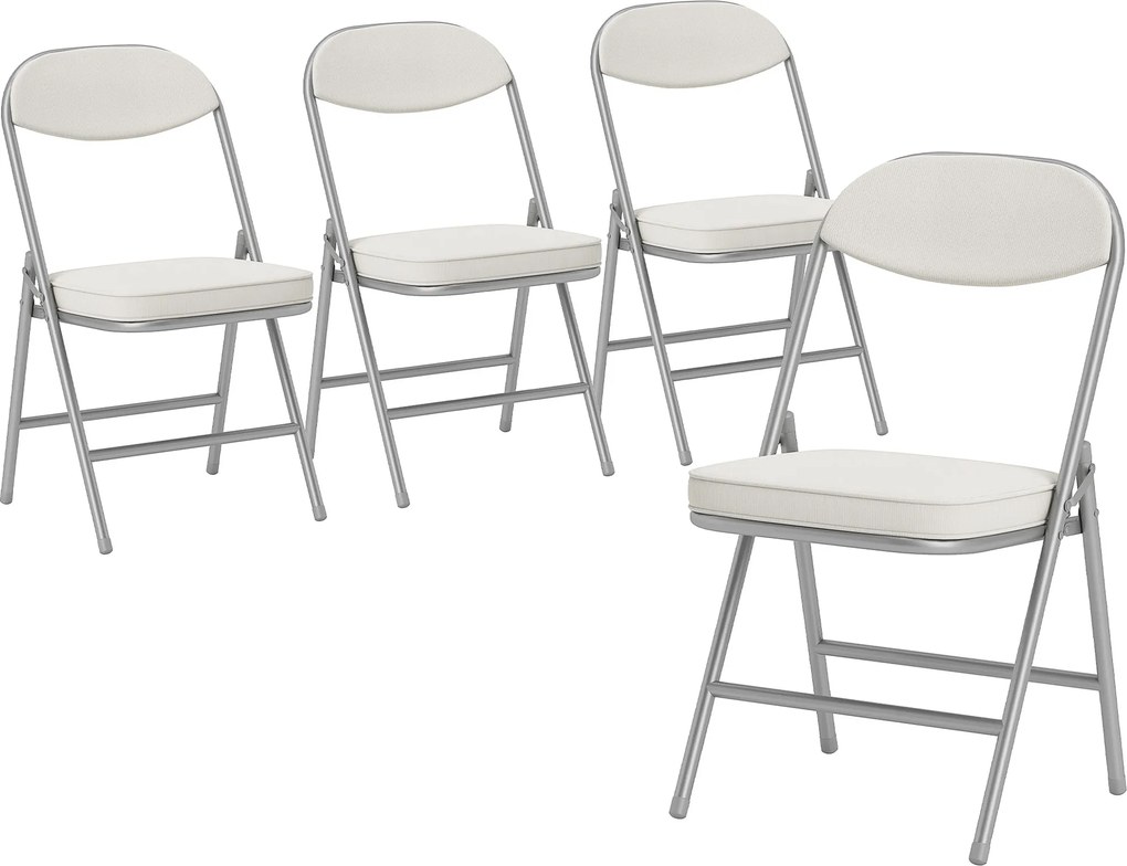 HOMCOM Zestaw 4 Wyściełanych Krzeseł Składanych, Foteliki z Pokryciem Sztruksowym, Oparcie, Stalowe Ramię, Kremowy