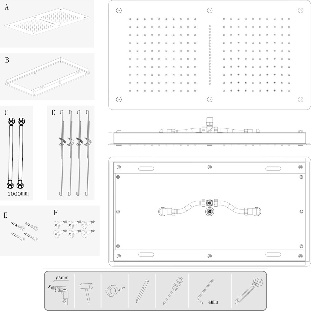 Deszczownica sufitowa XXL ze stali nierdzewnej DPG5019