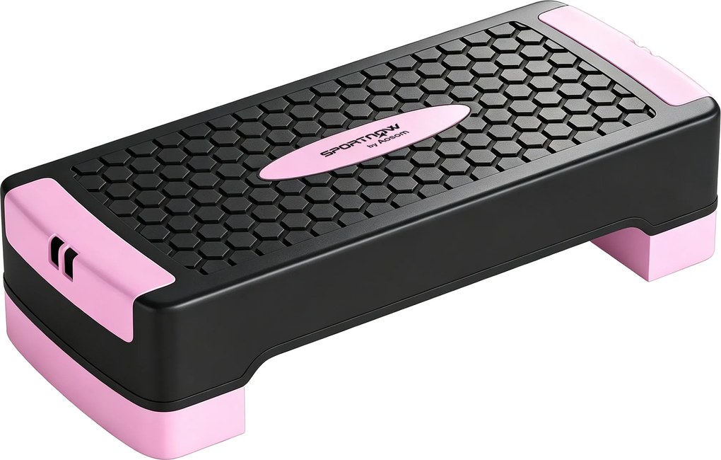 SPORTNOW Deska do stepu regulowana Fitness Aerobic Stepper 2 poziomy (11/16 cm) 2 taśmy oporowe, mata antypoślizgowa Różowy | Aosom PL