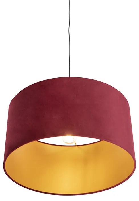 Lampa wisząca z czerwonym aksamitnym kloszem ze złotem 50 cm - CombiWiejski/ Rustykalny / Vintage Oswietlenie wewnetrzne