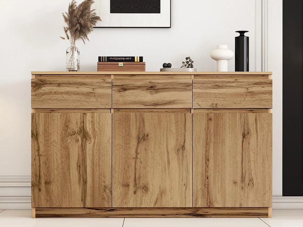 Bufet z 3 drzwiami i 3 szufladami - panele wiórowe - Naturalny