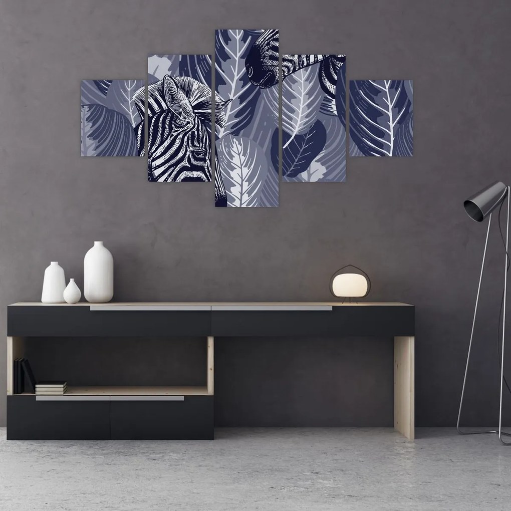 Obraz - Zebry wśród liści (125x70 cm)