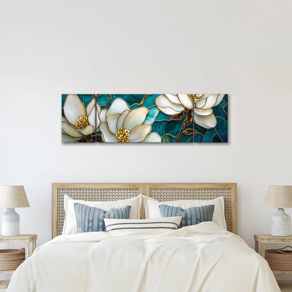 Obraz - Witraż z magnolią (170x50 cm)