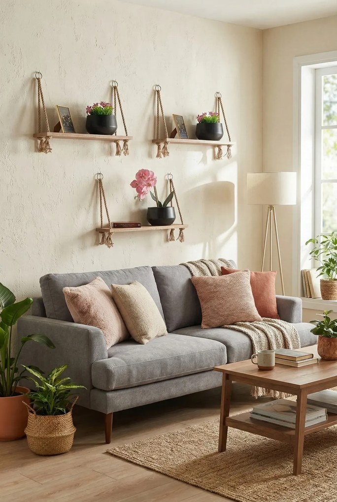 Komplet trzech półek wiszących dąb craft złoty R8-N09