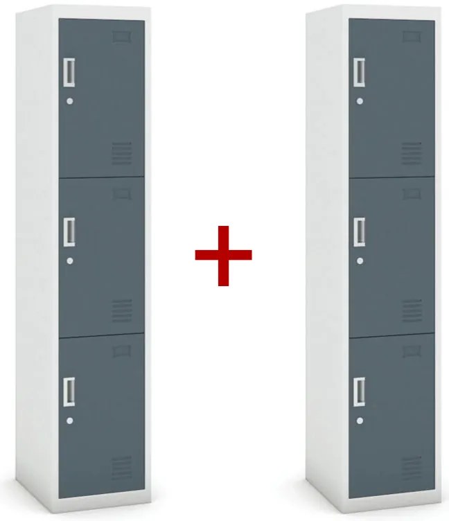 Szafka ubraniowa S3 trzydrzwiowa 1+1 GRATIS, demontaż, zamek cylindryczny, szara/ciemnoszara