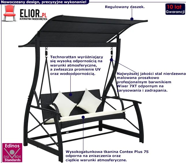 Nowoczesna huśtawka ogrodowa Senea - czarna